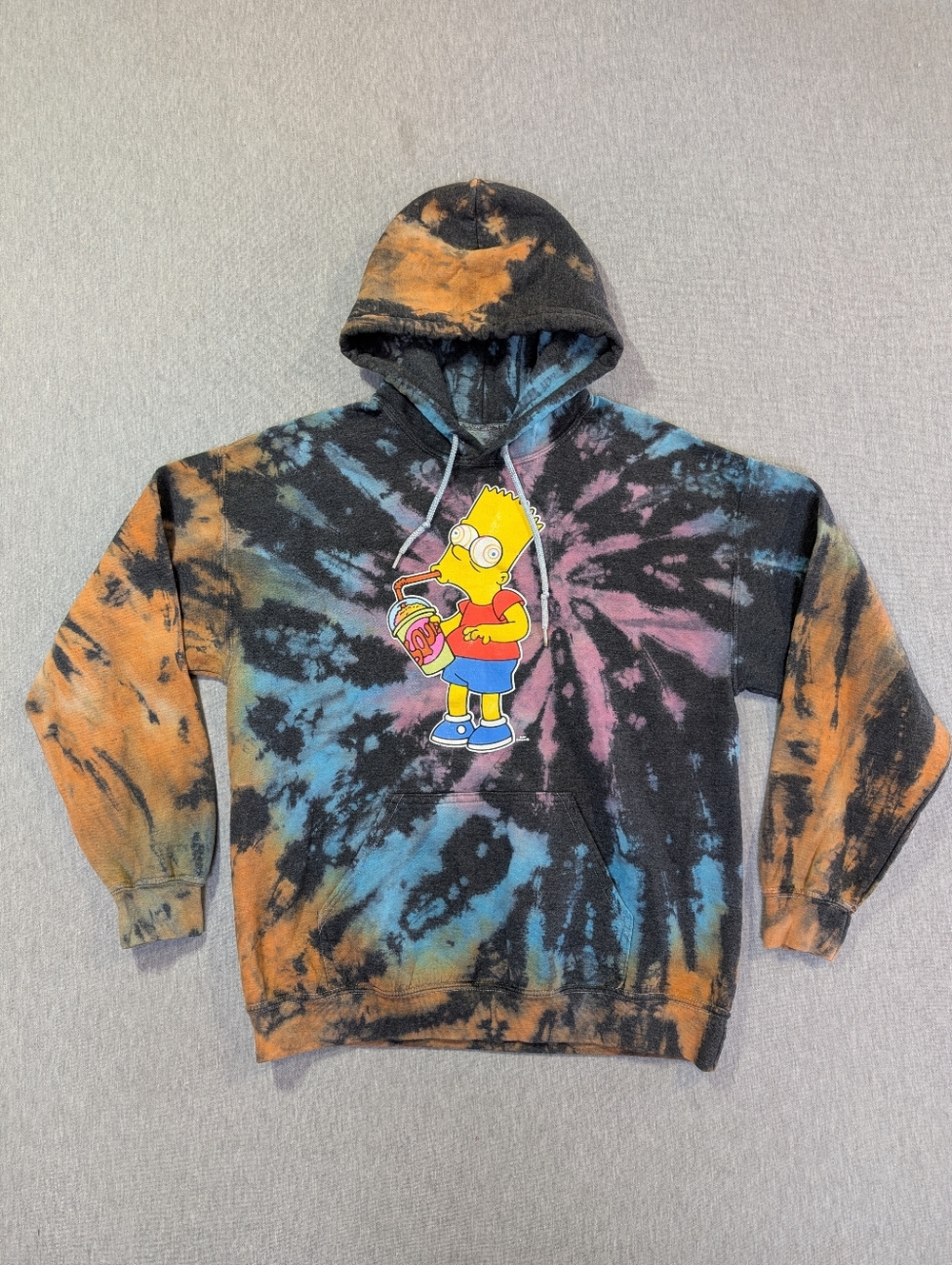 Bart Simpson Black Tie Dye Hoodie Small Colourful The Simpsons